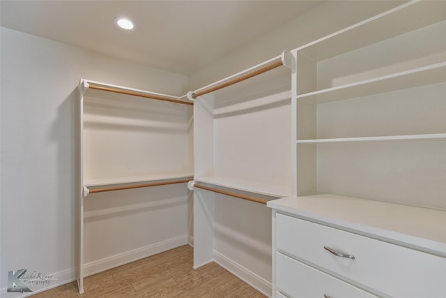 spacious closet featuring light wood-type flooring