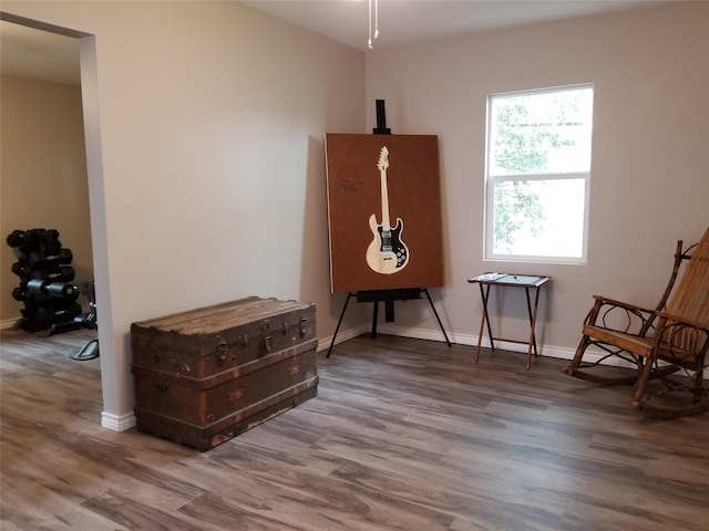 living area with hardwood / wood-style flooring