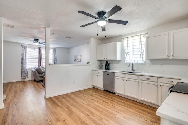 kitchen featuring white cabinetry, dishwasher, a healthy amount of sunlight, and sink