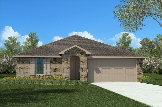 view of front of house featuring a garage and a front lawn