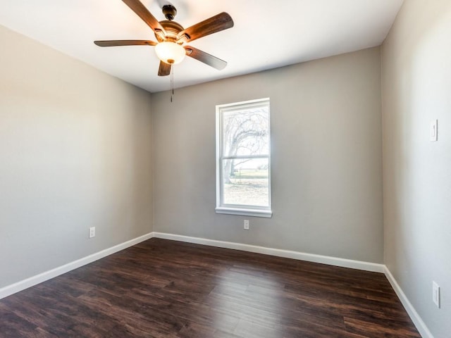 empty room featuring ceiling fan and dark wood-type flooring