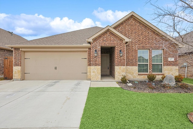 view of front of house featuring a front yard and a garage