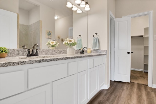 bathroom with hardwood / wood-style flooring and vanity