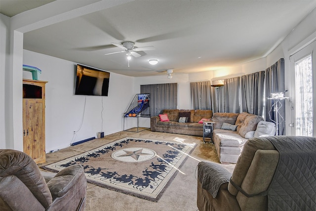 living room featuring ceiling fan