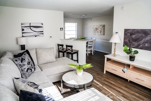 living room featuring dark hardwood / wood-style flooring