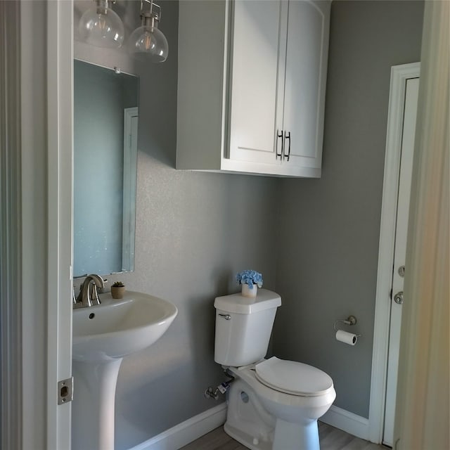 bathroom with wood-type flooring and toilet