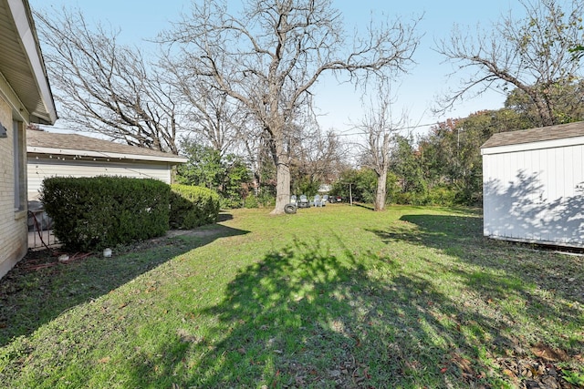 view of yard with a shed