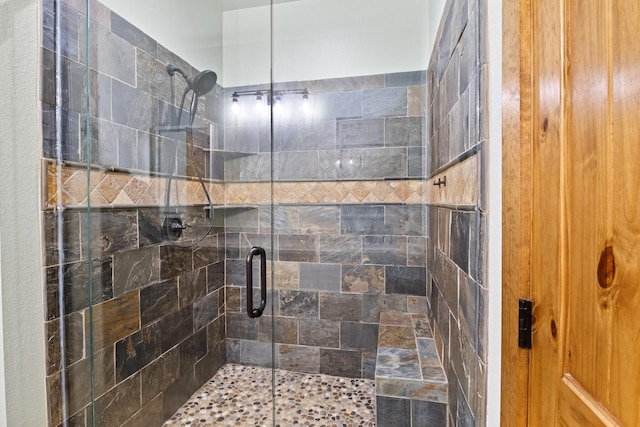 bathroom featuring a shower with door