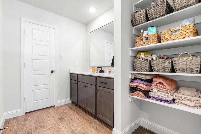 bathroom featuring wood-type flooring and vanity