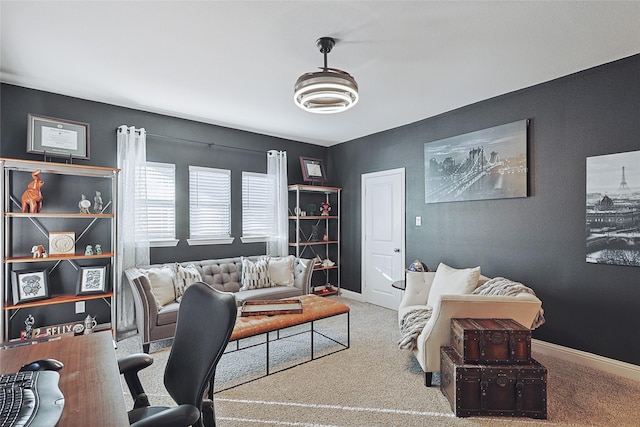 living room featuring light colored carpet