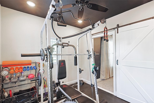 exercise area with ceiling fan