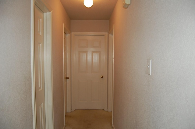 corridor featuring light colored carpet