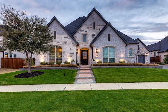 french country home featuring a front yard