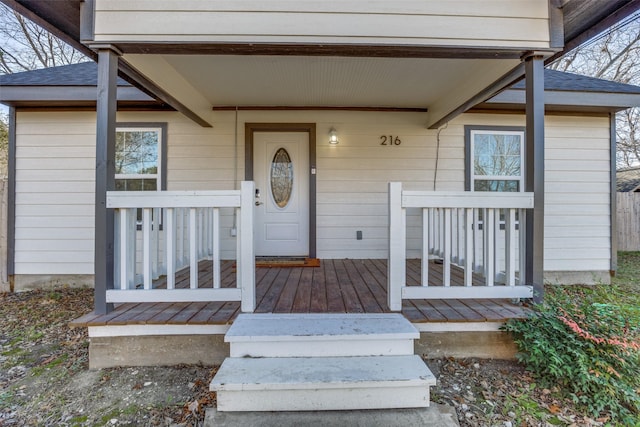 entrance to property with covered porch