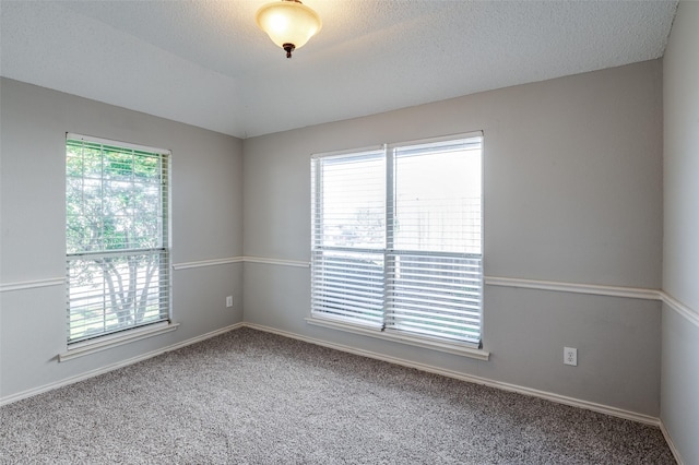 carpeted empty room with a textured ceiling