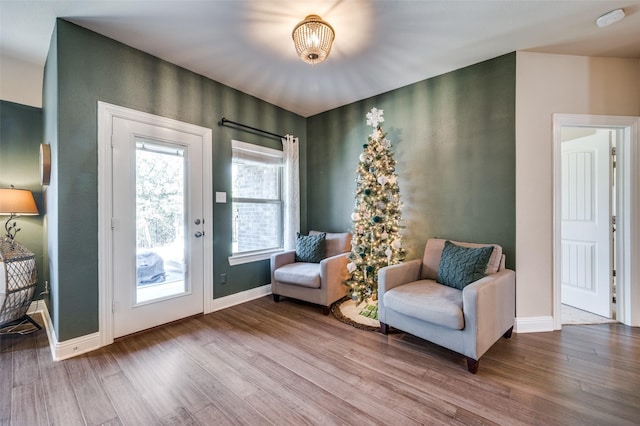 sitting room with hardwood / wood-style floors