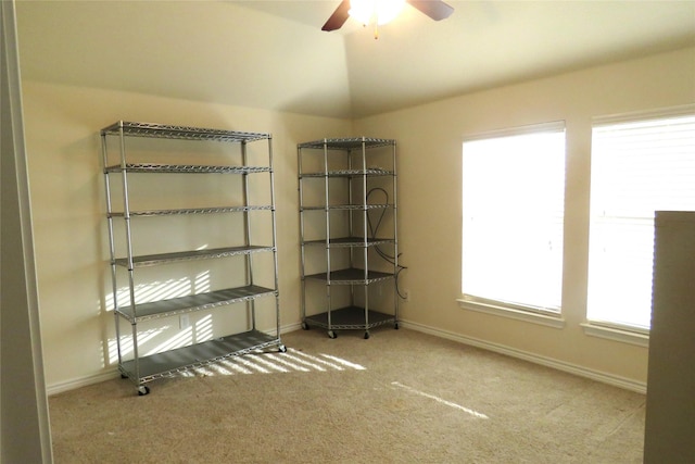 313 Hidden Lake Ct, Burleson, TX 76028 - unfurnished bedroom with carpet flooring, baseboards, ceiling fan, and lofted ceiling