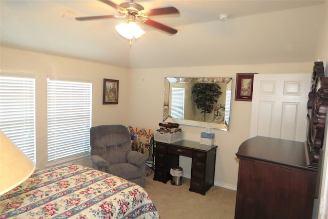 313 Hidden Lake Ct, Burleson, TX 76028 - carpeted bedroom featuring multiple windows, lofted ceiling, a ceiling fan, and baseboards