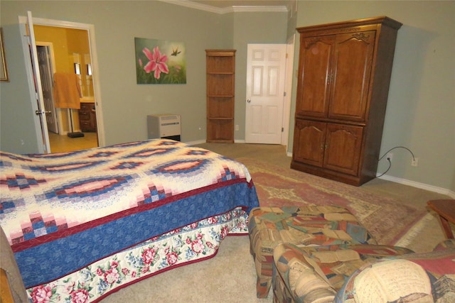313 Hidden Lake Ct, Burleson, TX 76028 - carpeted bedroom featuring ornamental molding, baseboards, and connected bathroom