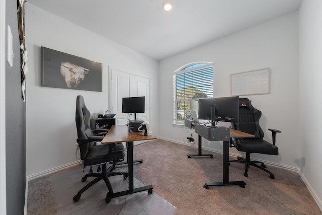 view of carpeted home office