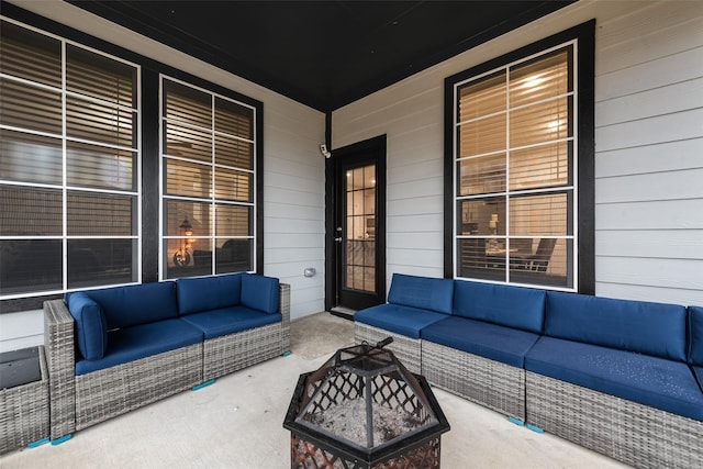 view of patio with a porch and an outdoor hangout area