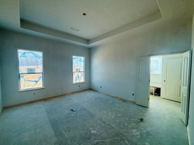 unfurnished room featuring a raised ceiling