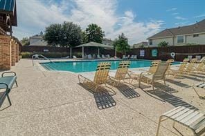 view of swimming pool with a patio area