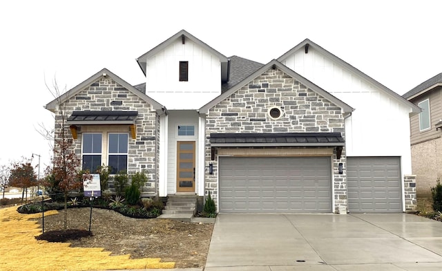 modern farmhouse with a garage