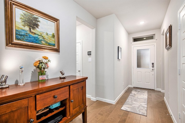 foyer entrance featuring light wood-type flooring