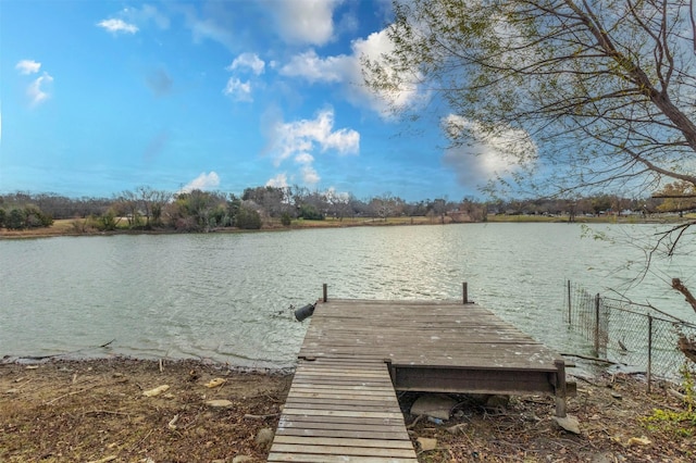 dock area with a water view