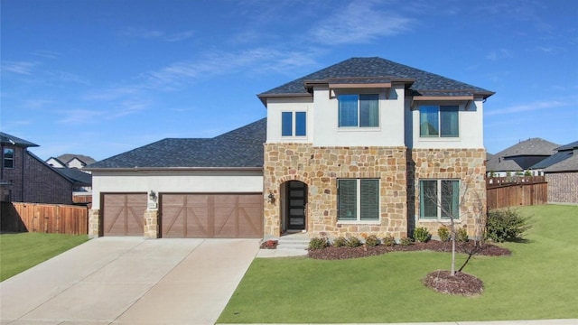 view of front of house with a front lawn and a garage