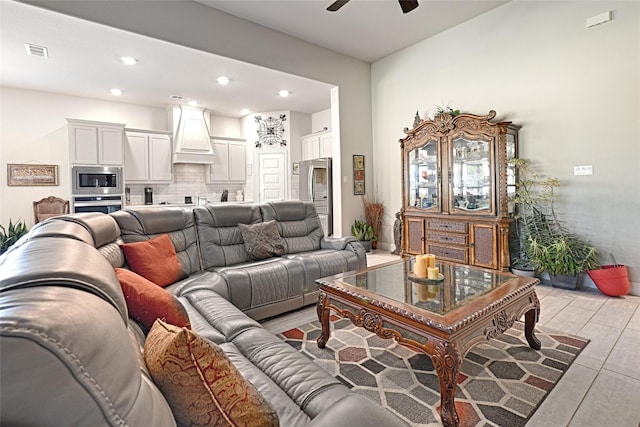 living room with ceiling fan