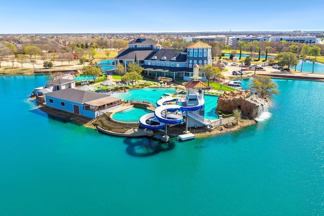 aerial view featuring a water view