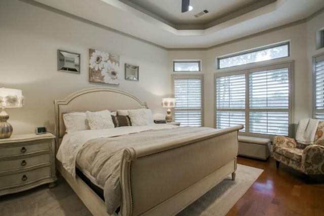 1218 Hunters Haven Dr, Kennedale, TX 76060 - bedroom with a raised ceiling, multiple windows, and wood finished floors