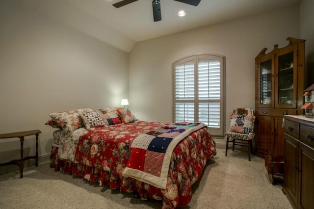 1218 Hunters Haven Dr, Kennedale, TX 76060 - bedroom featuring light colored carpet, baseboards, a ceiling fan, and lofted ceiling