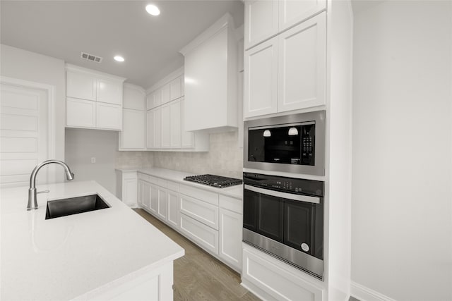 1402 Ethan Cir, Midlothian, TX 76065 - kitchen with appliances with stainless steel finishes, a sink, recessed lighting, light countertops, and light wood finished floors