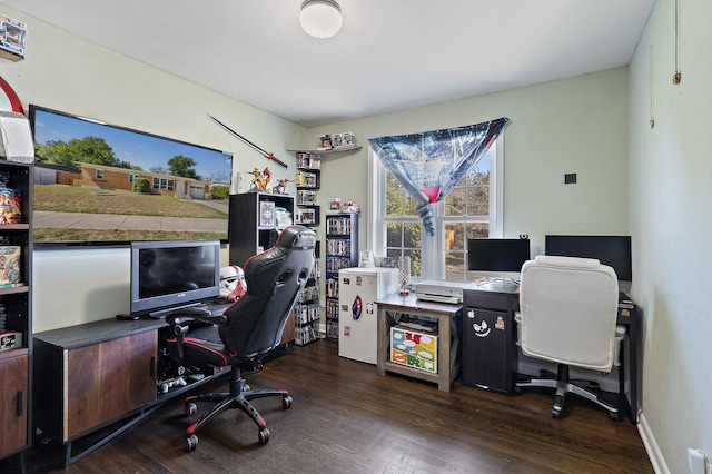 office area with dark wood-type flooring