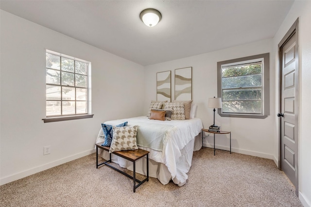 carpeted bedroom with multiple windows