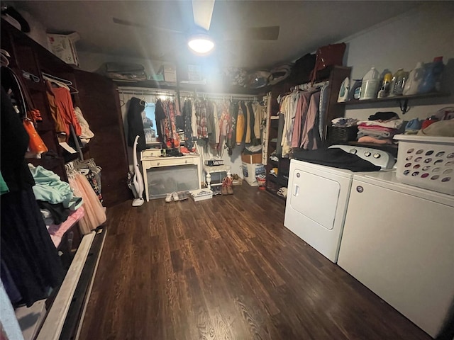 laundry area with hardwood / wood-style floors and washer and clothes dryer