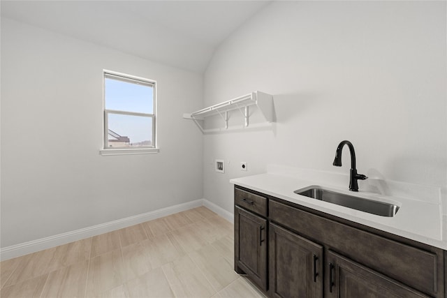 laundry area with washer hookup, sink, cabinets, and hookup for an electric dryer