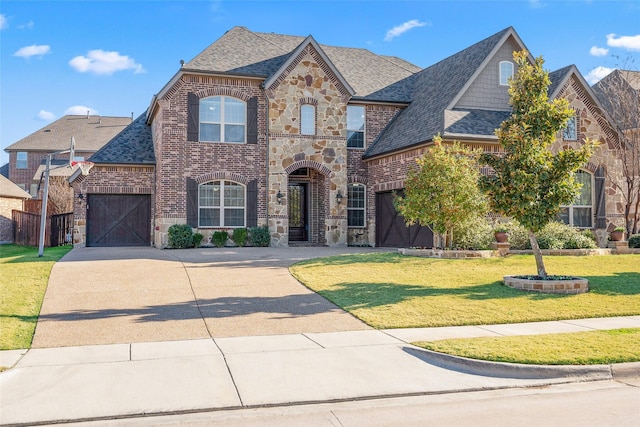 view of front of home featuring a garage and a front lawn