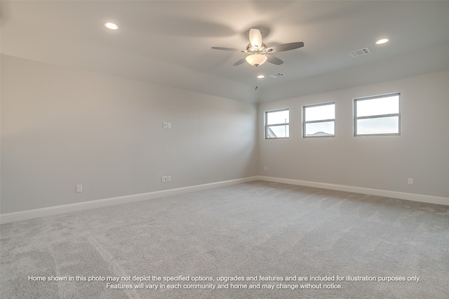 carpeted empty room with ceiling fan