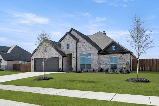 view of front facade with a garage and a front lawn