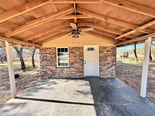 view of patio featuring ceiling fan