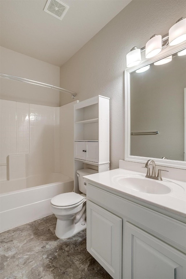 full bathroom with vanity, toilet, and tub / shower combination