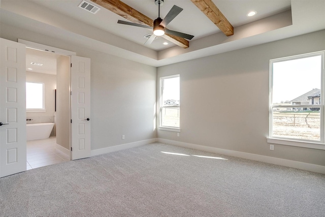 carpeted empty room with ceiling fan