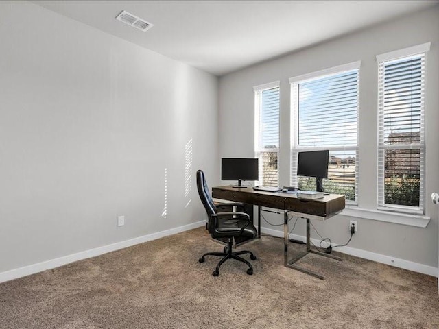 view of carpeted home office