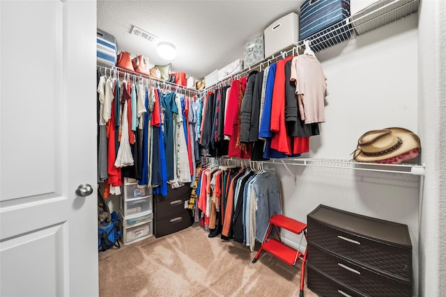 spacious closet with light colored carpet