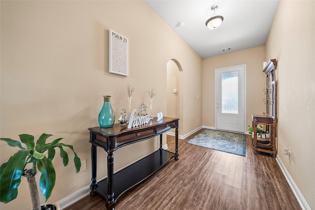 foyer featuring dark wood-type flooring