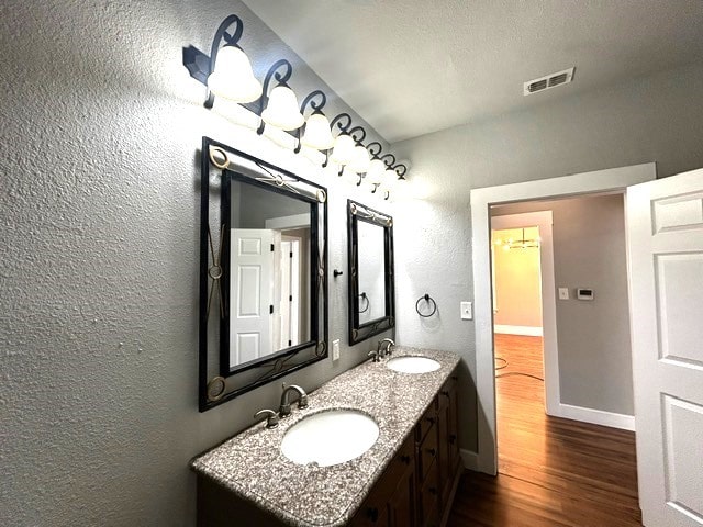 bathroom featuring vanity and wood-type flooring